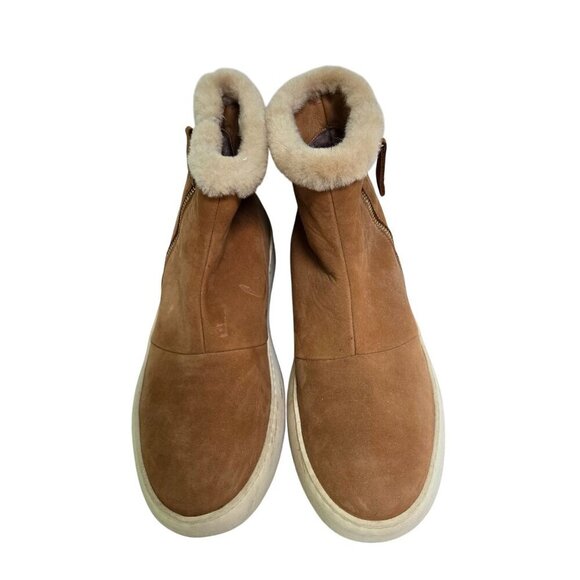 Aquatalia Alison Suede Shearling Booties In Honey Zip Closure Size 10 - Picture 5 of 9